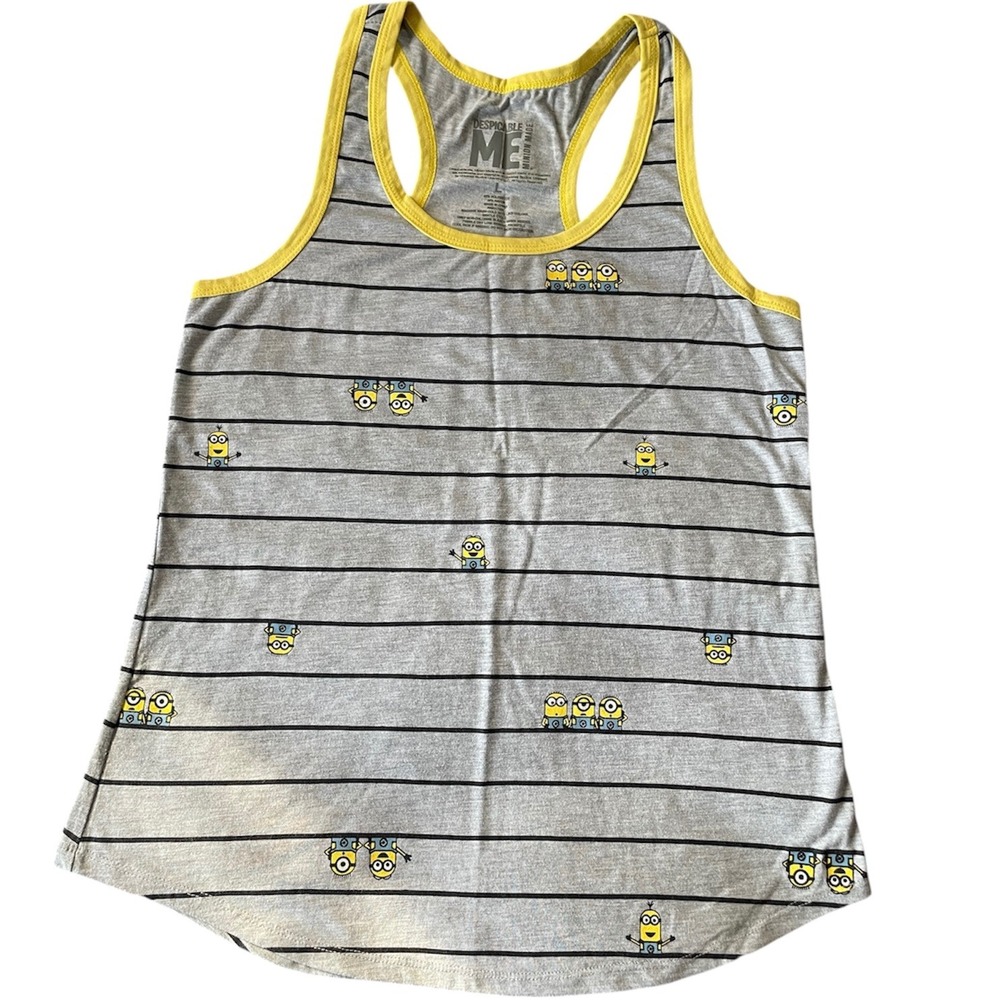 Despicable Me Minions women's gray Tank Top Striped Graphic‎ racerback Top large